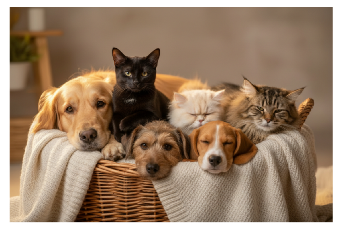 Adult Dogs and Cats in Basket